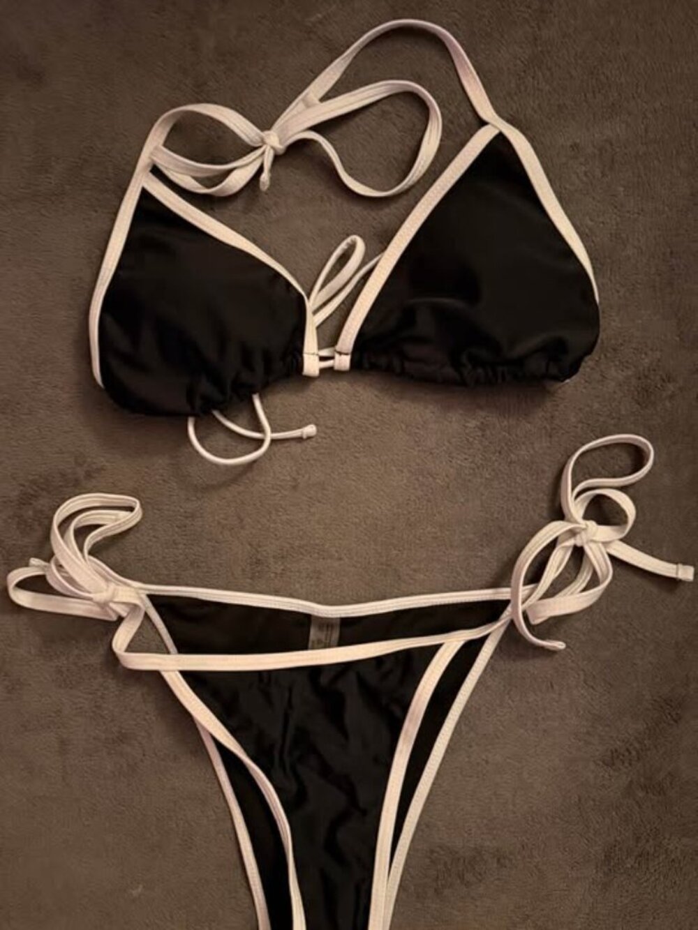 Black and White Contrast Trim Bikini Set